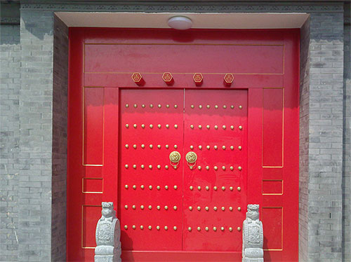 斗门中国传统四合院系列朱红色中式木制大门木作